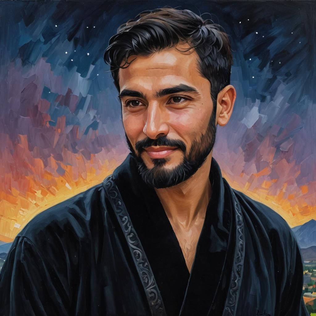 A Neo-Expressionist Portrait of a Handsome Arab Man