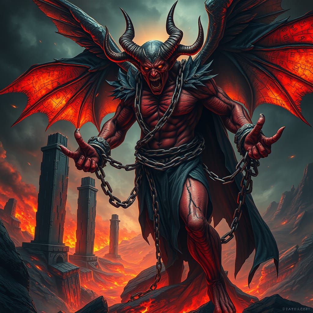Eternal Torment: Satan Bound in Hellish Chains