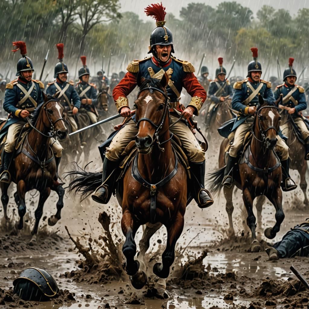 Napoleonic Hussar Leading a Brave Battlefield Charge