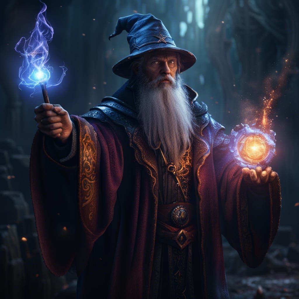 Wizard Casting Spell in Detailed Fantasy Art