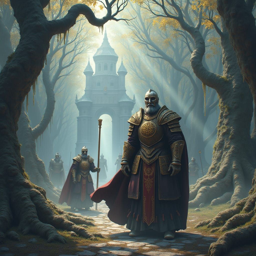 Medieval Warriors in Mystical Landscape