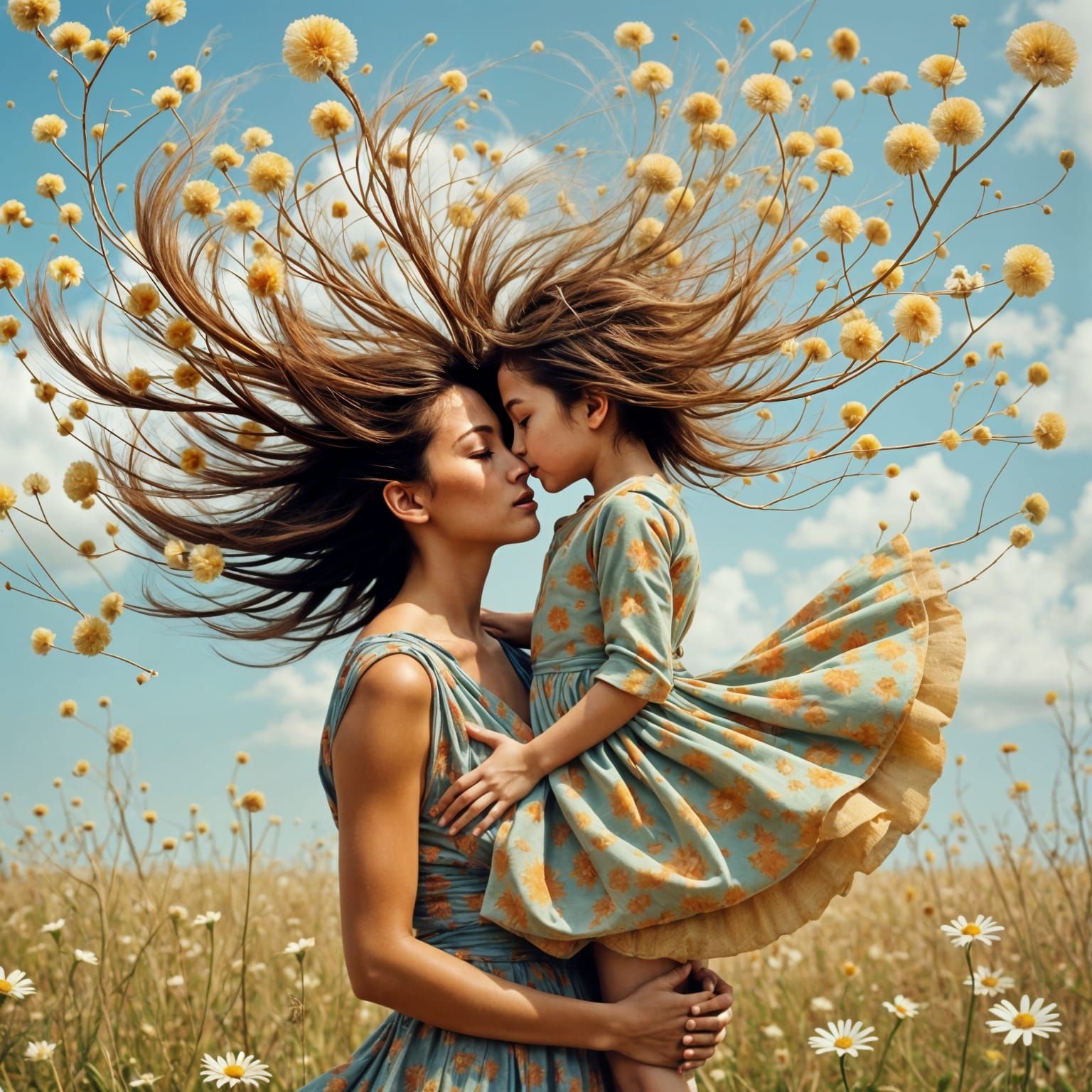 Mother and Daughter in Vibrant Cinematic Bond