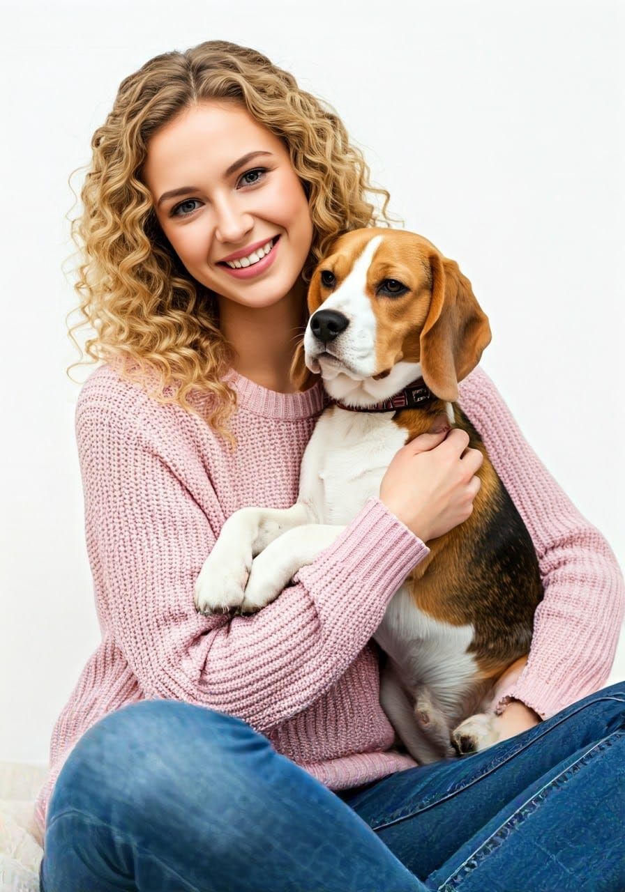 Warm Moment of Woman and Beagle