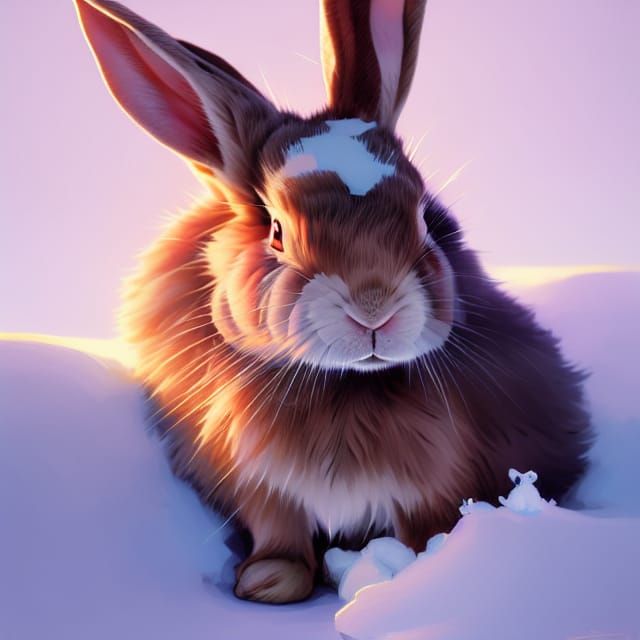 Neopolitan Rabbit Portrait in Snowy Farm Landscape
