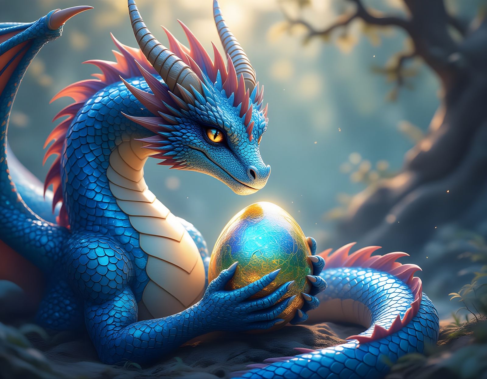 Loving Dragon Mother Protects Her Egg in Hyperdetailed Art
