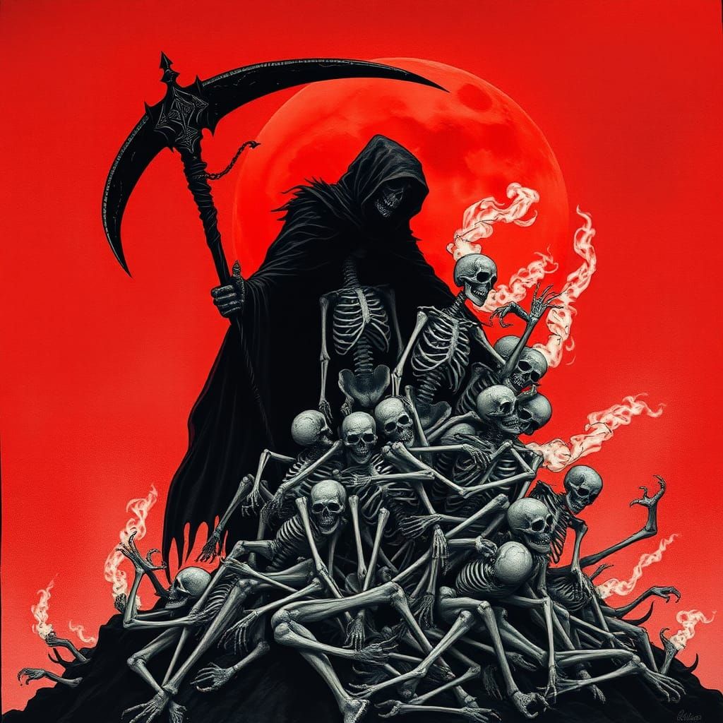 Reaper of Death Silhouette with Skeletons