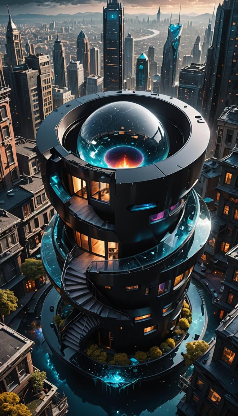 Futuristic Crystal House Inside a Black Hole
