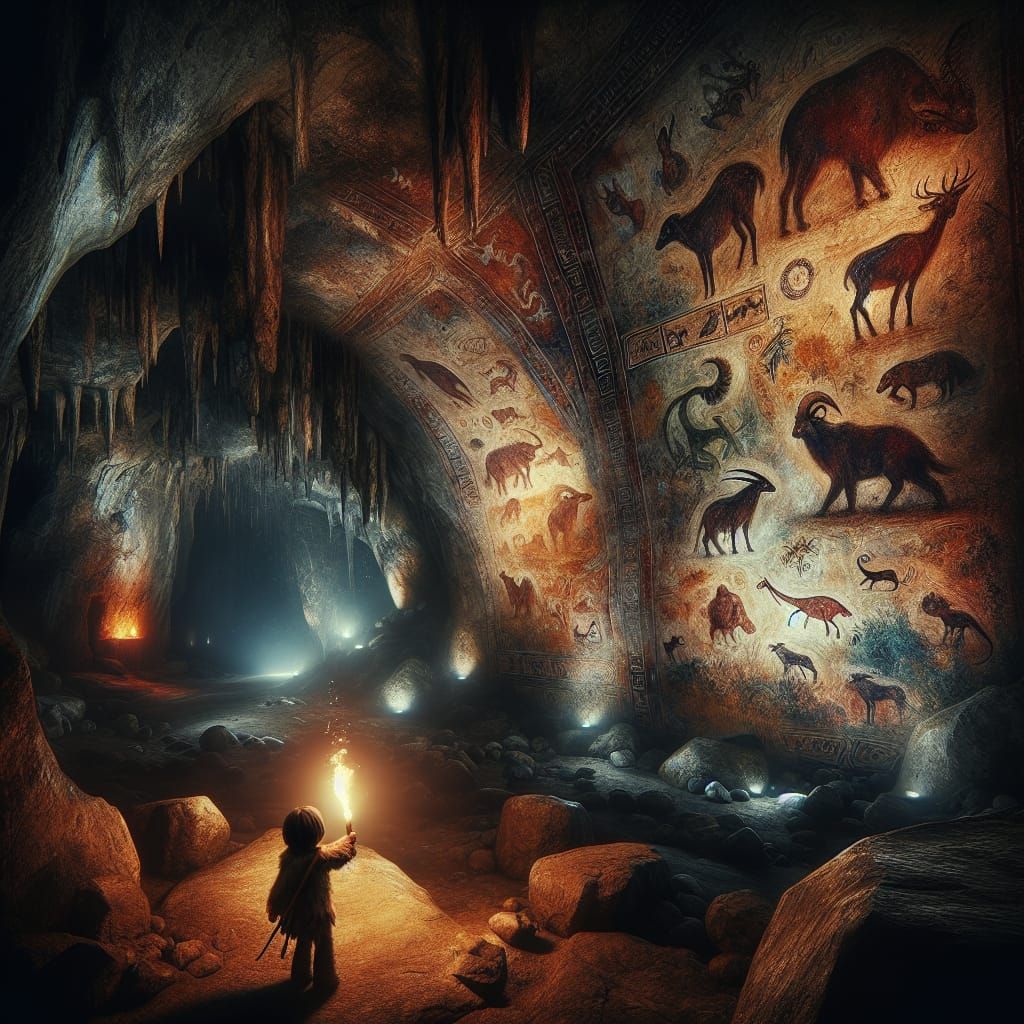 Prehistoric Cave Paintings Illuminated by Child