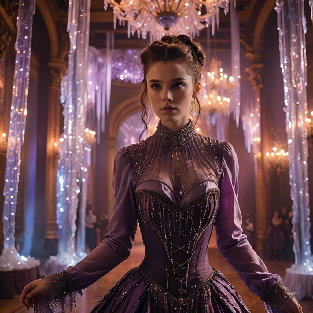 Victorian Woman in Opulent Ballroom, Gothic Romance