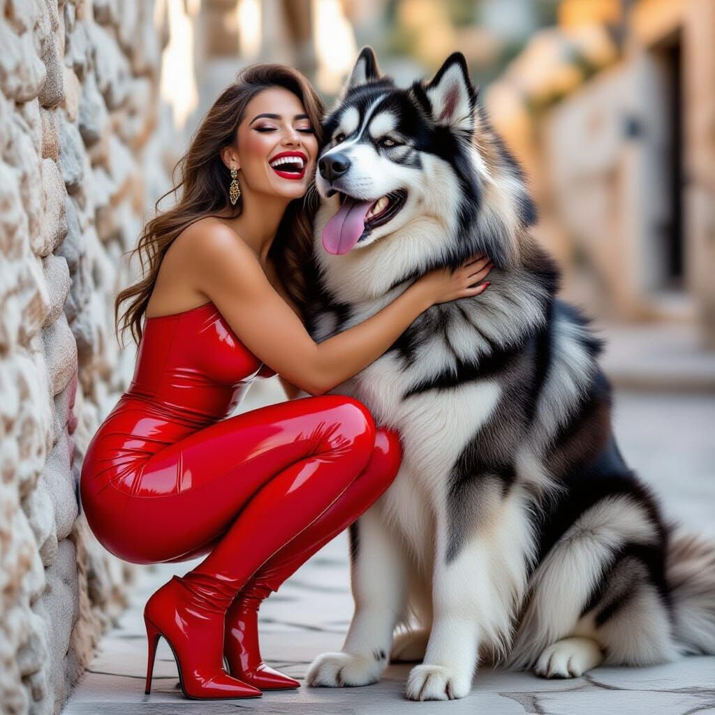 Curvy Woman and Mastiff: High-Fashion Photography