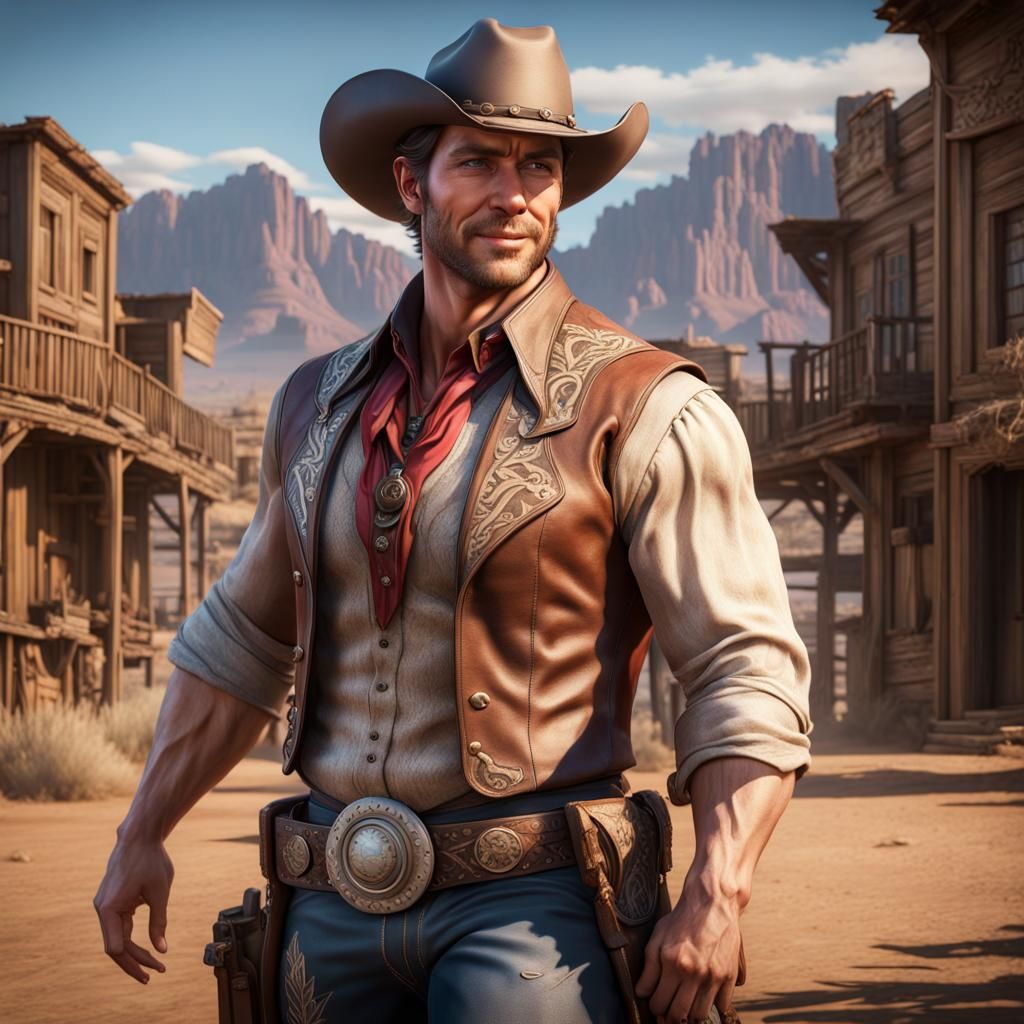 Cowboy Carries Cowgirl: Detailed Western Scene