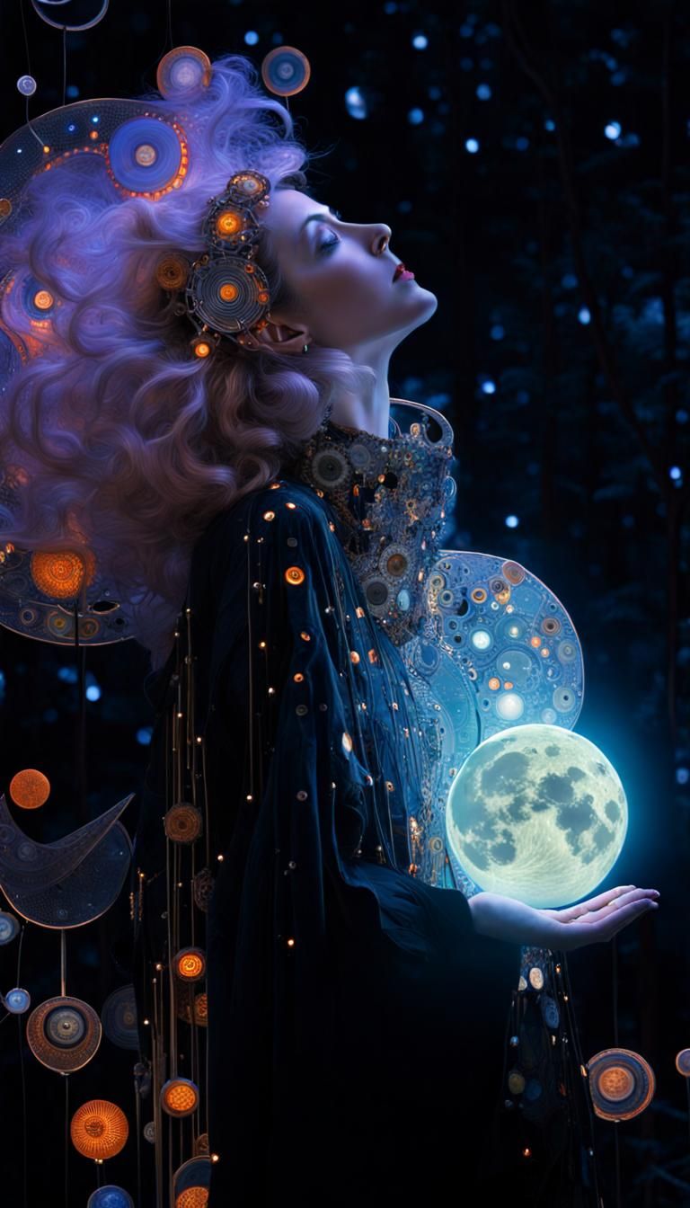 Luminescent Mechanical Goddess in Art Nouveau Style