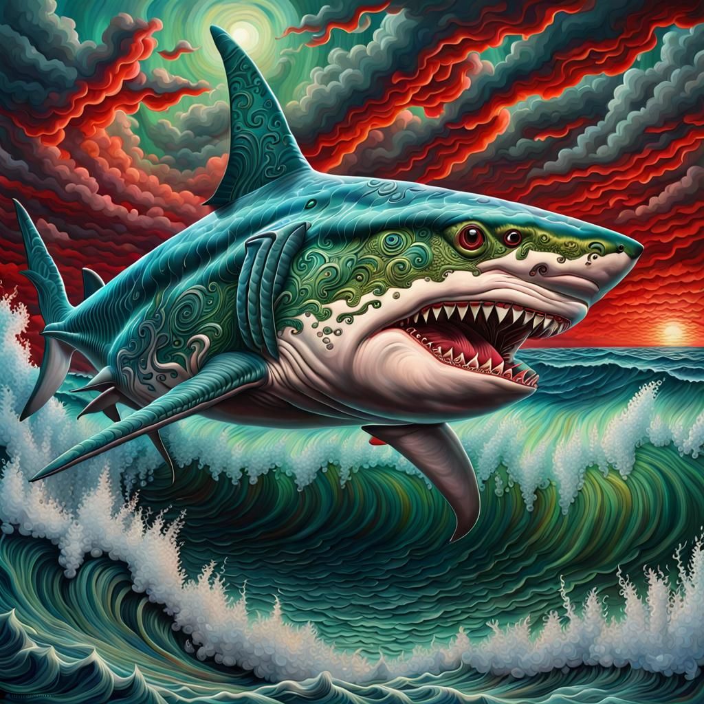 Ornate Crystal Shark in Stormy Seas
