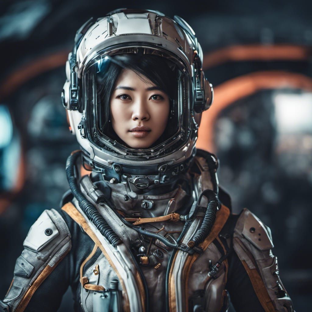 Hyperrealistic Asian Android Space Pilot Portrait