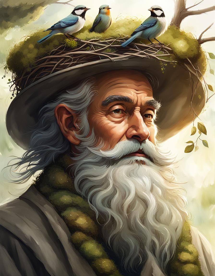 Birds Nesting in Old Man's Beard: Whimsical Concept Art