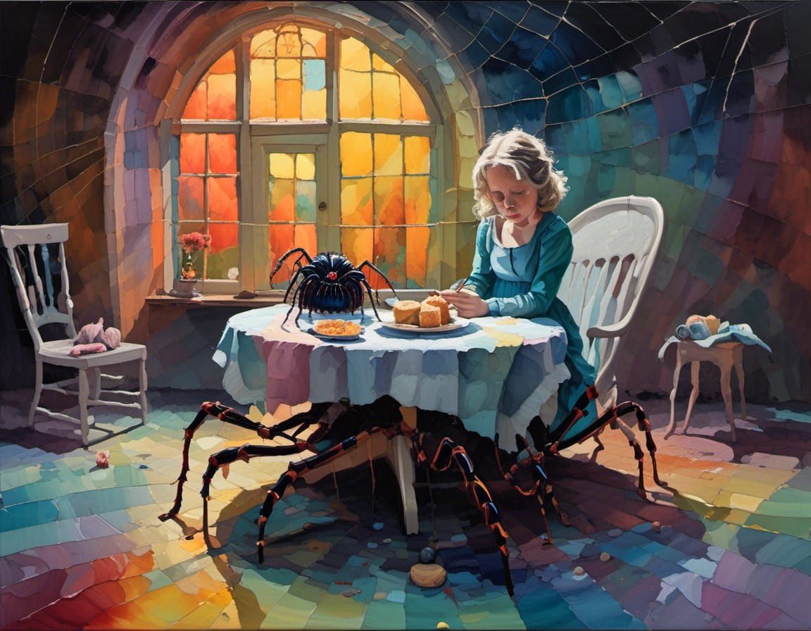 Little miss Muffet she sat on her tuffet, eating her curds eating and whey,
Along came a spider who sat down beside her,...