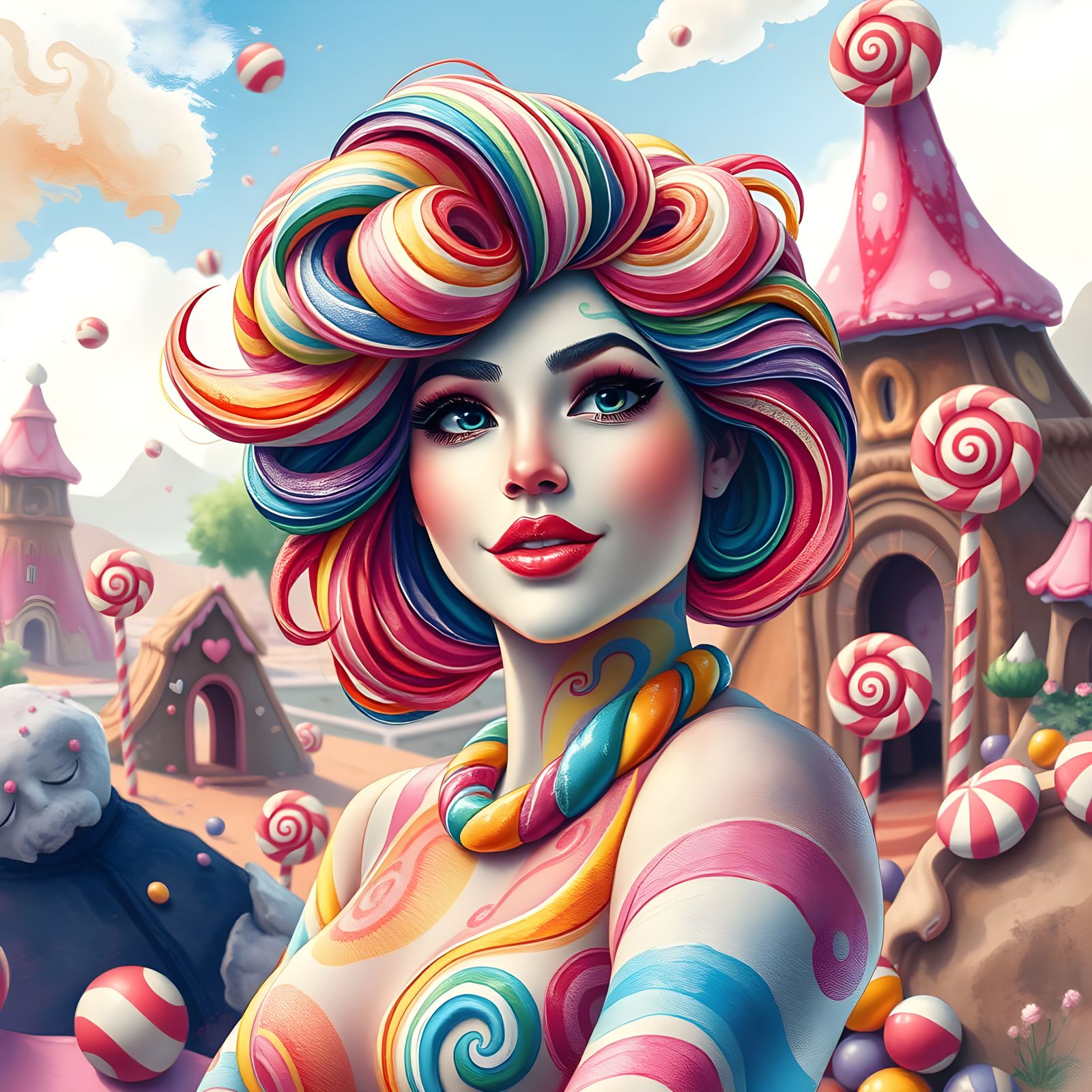 Whimsical Candyland Scene in Watercolor Style