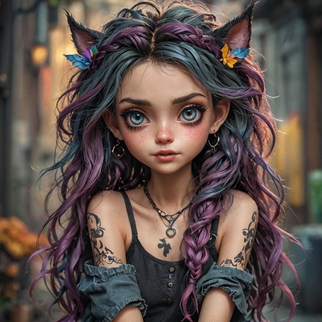 Mischievous Punky Pixie with Vivid Eyes, Digital Painting