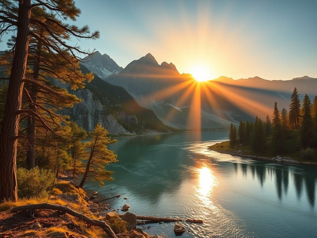 Mountain Lake at Sunset in a Breathtaking Wilderness