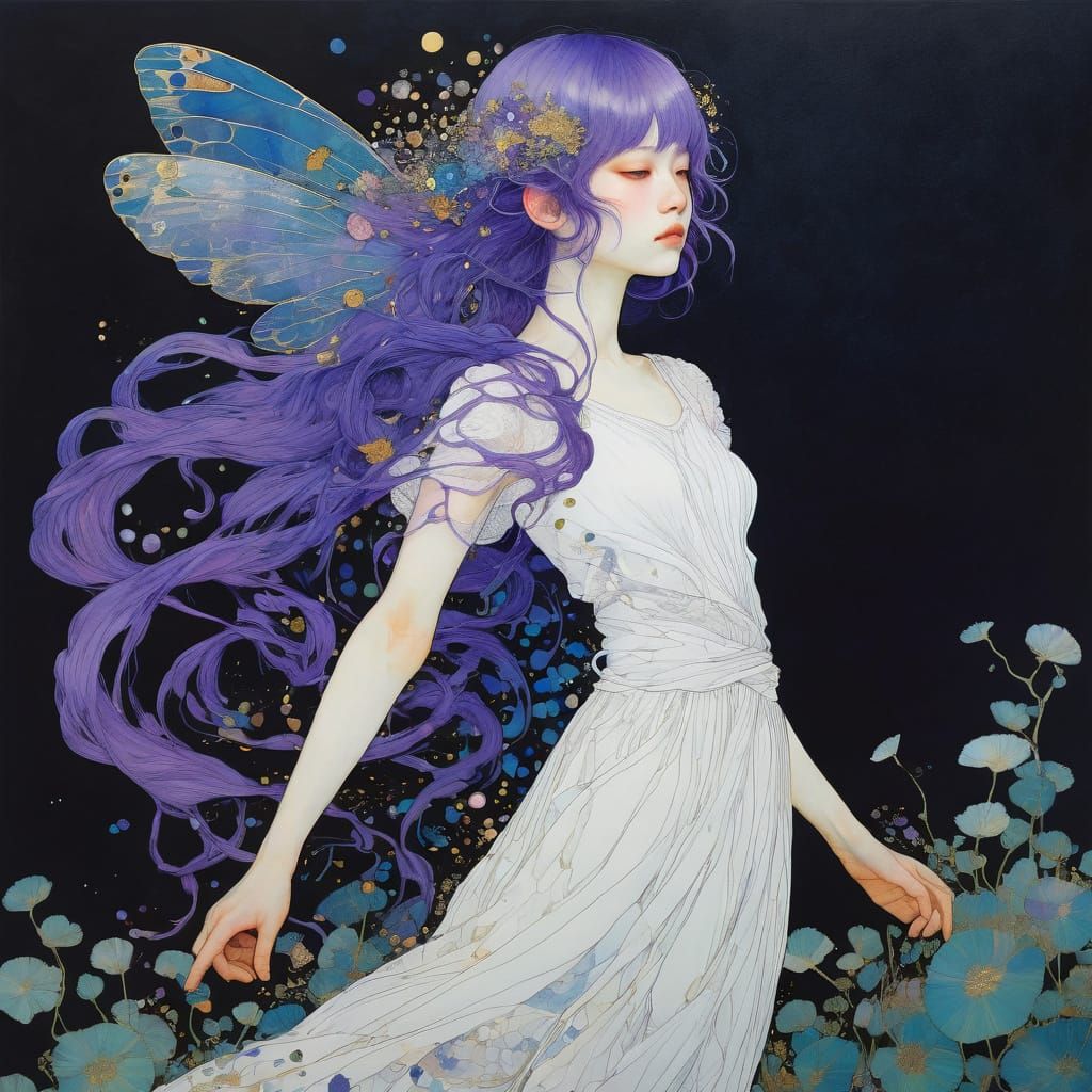 Ethereal Fairy with Lavender Locks and Iridescent Wings