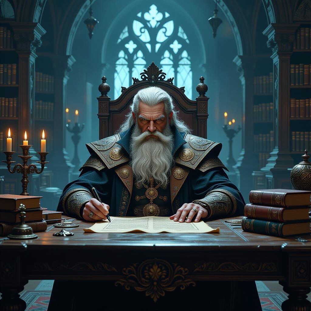 Dark Fantasy Dungeon Master in Ornate Chamber