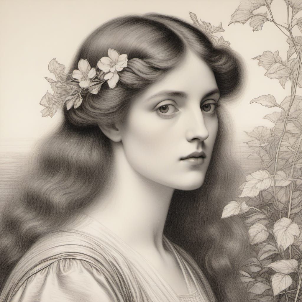 Dreamy Pre-Raphaelite Portrait of a Young Woman