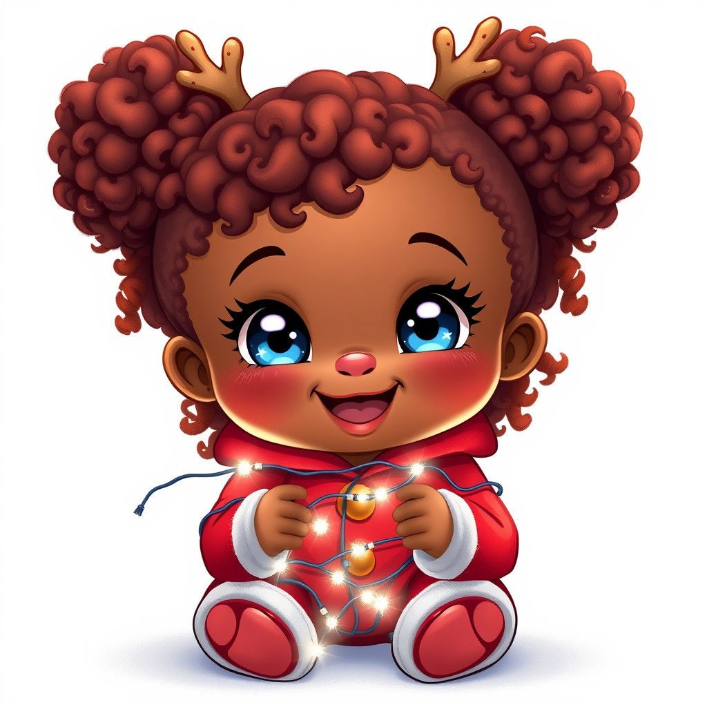 Joyful Chibi Toddler in Reindeer Onesie, Digital Art