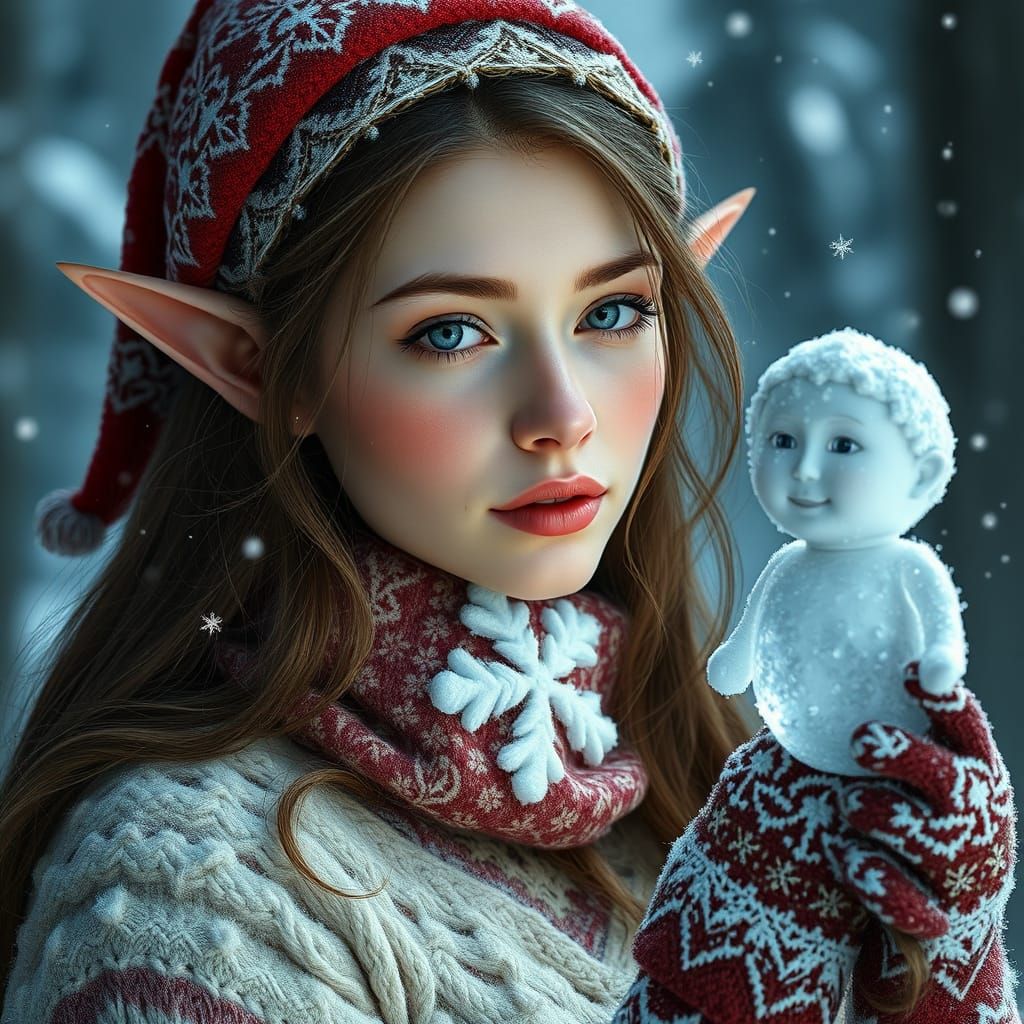 Hyperrealistic Elf Maiden Builds Winter Wonderland