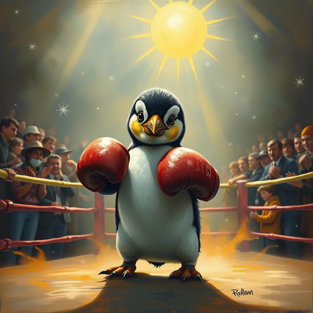 Penguin Boxer in Surreal Fauvist Style