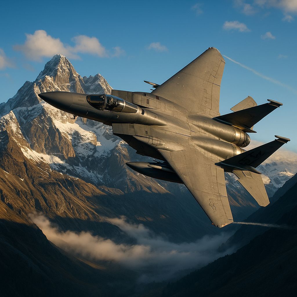 F-15 Eagle Fighter Jet Over Mountain Range