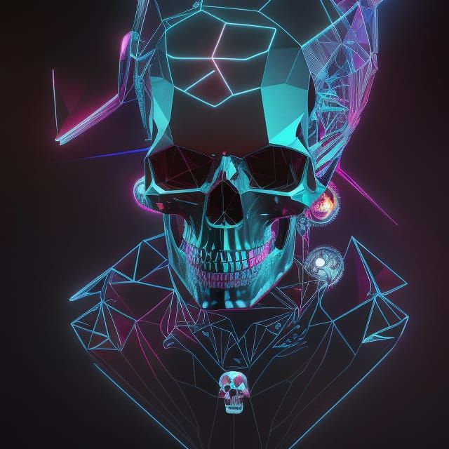 Neon Diamond Skull Portrait in Cyberpunk Style