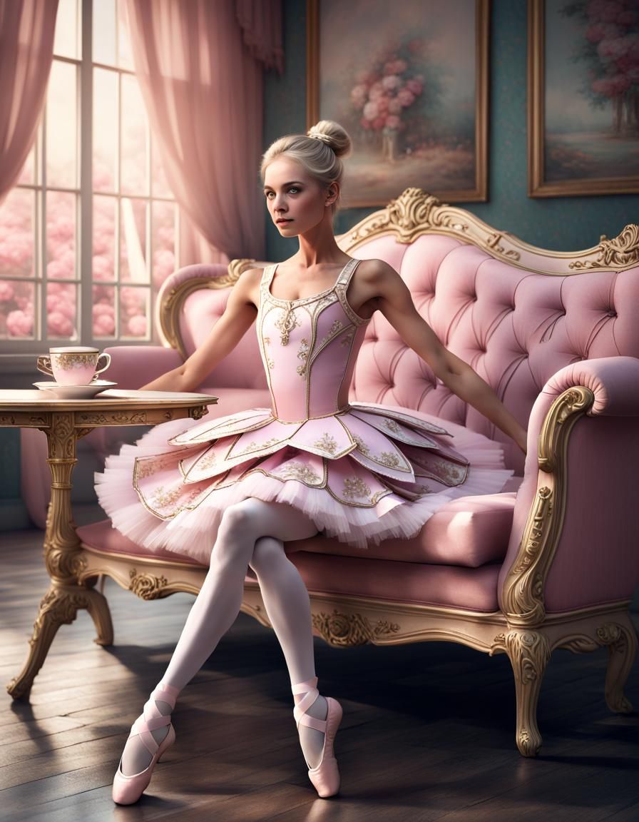 Ballerina Sipping Tea: A Detailed Fantasy Portrait