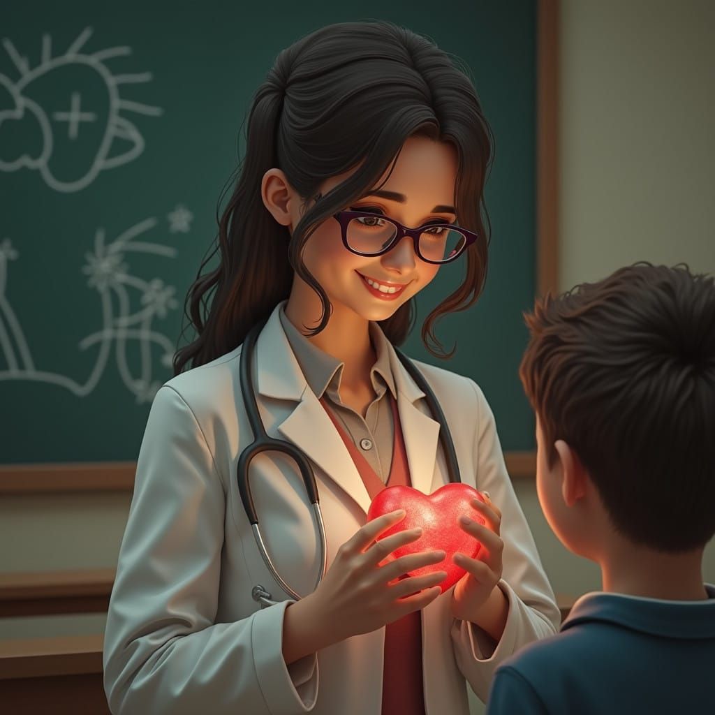 Soothing Doctor Examines Young Patient in Vintage Schoolroom...