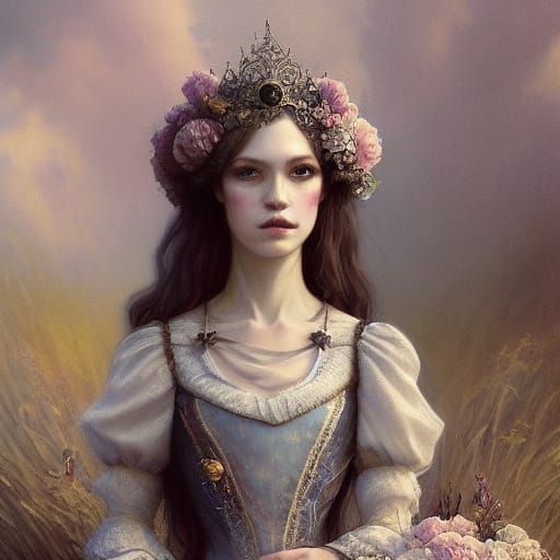 Dreamlike Surrealism Painting of Woman in Gown