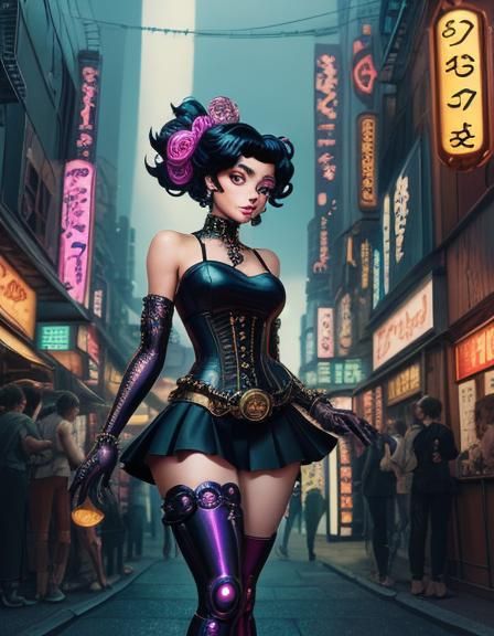 Dark fantasy sci-fi art. Full body portrait. Betty Boop, a c...