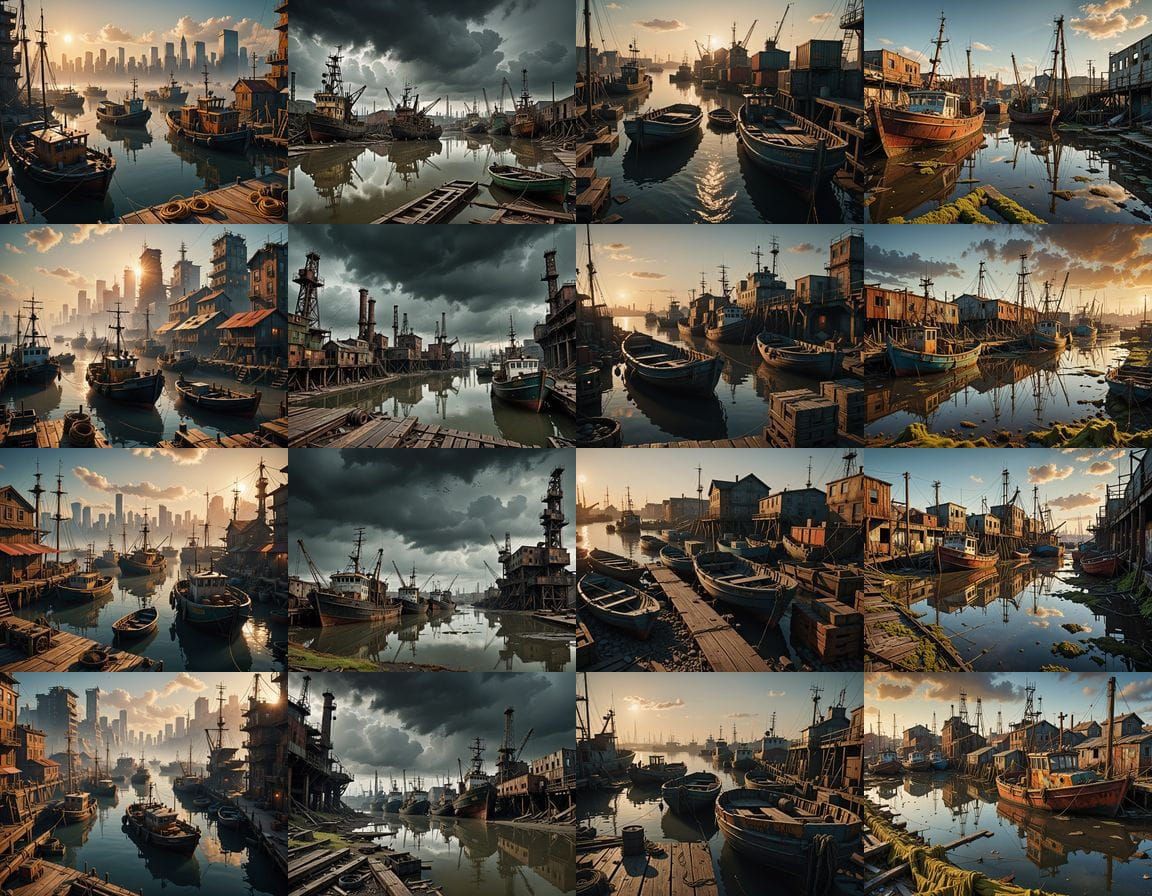 Fishing Fleets in a Rebuilt Post-Apocalyptic Cityscape