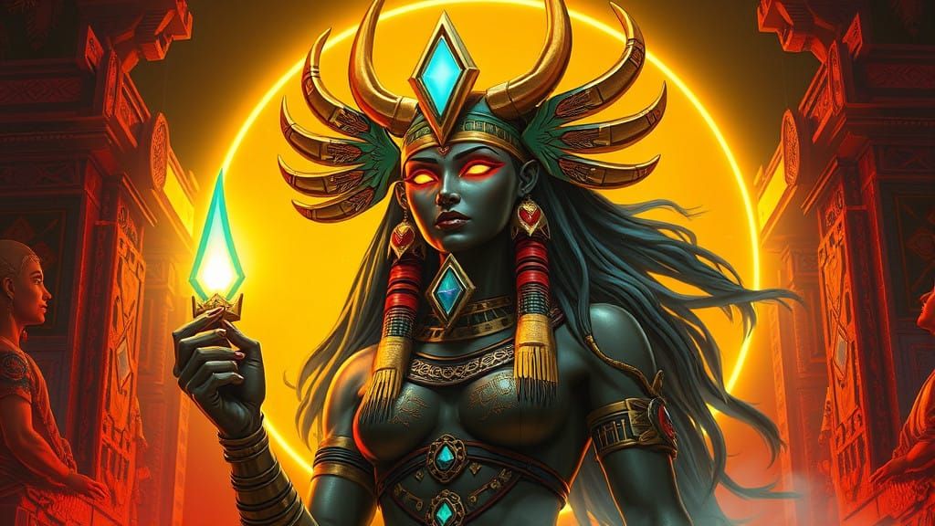 Ancient Egyptian Goddess of Love and Beauty in Cyberpunk Sty...