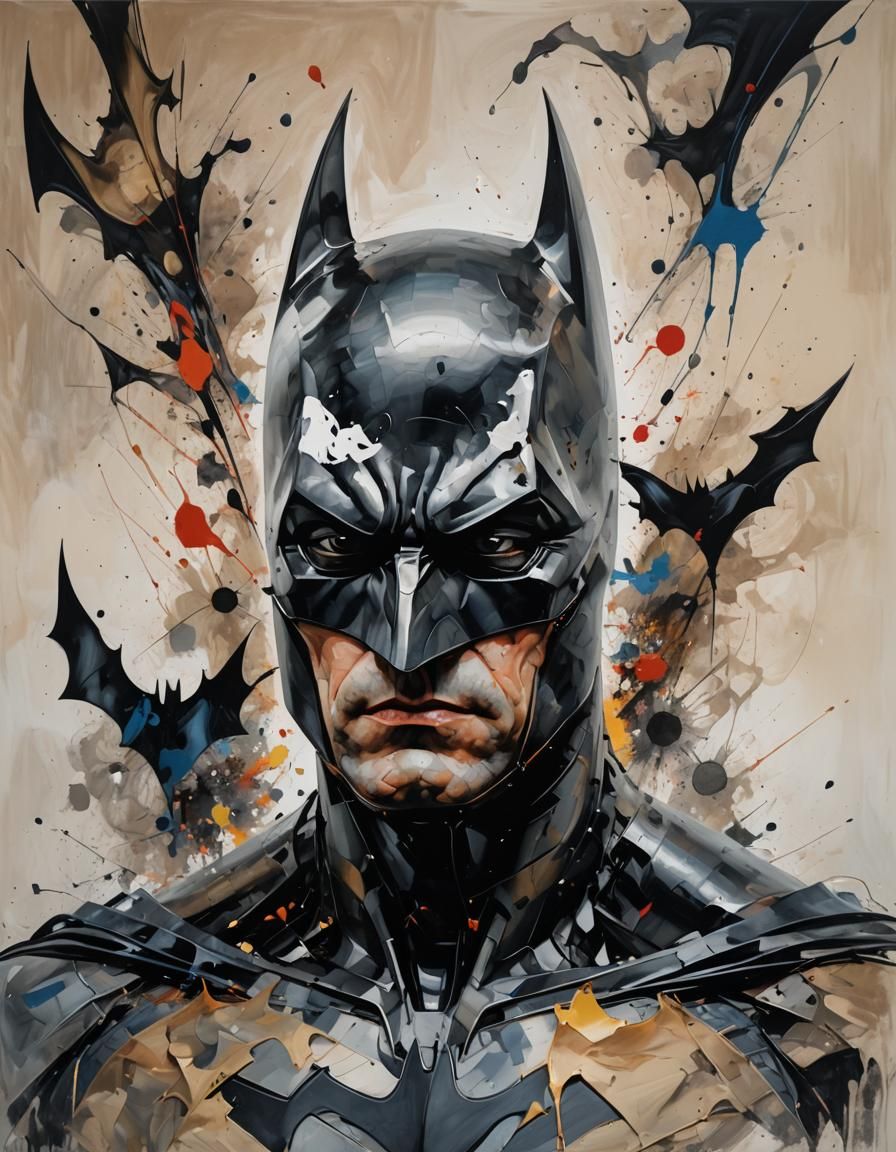 abstract surrealistic portrait in action Batman