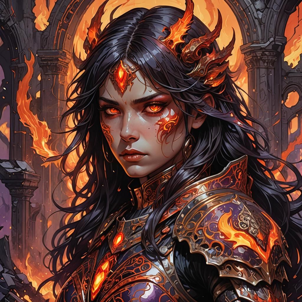 Fierce Warrior in Dystopian Landscape: Dark Fantasy Art