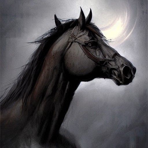 Sinister Realistic Horse, Greg Rutkowski Style