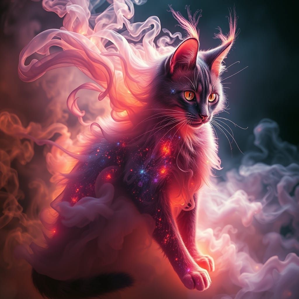 Astral Feline Goddess Materializes from Ethereal Smoke Cloud...