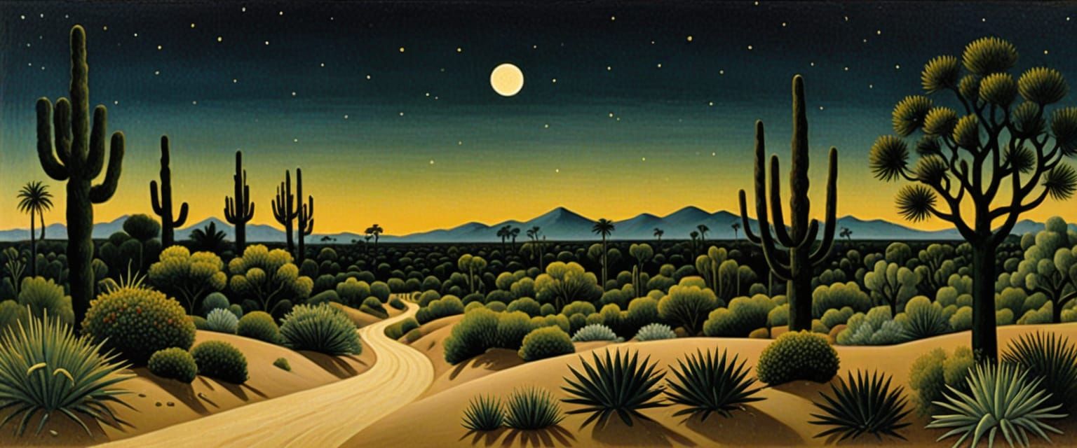 Desert Night Landscape in Henri Rousseau Style