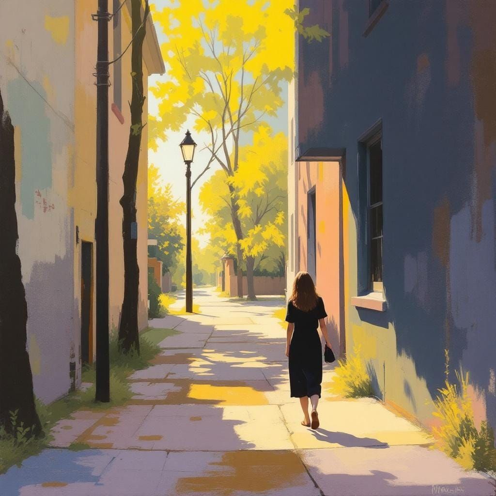 Woman Walking: Bold Brushwork and Expressive Colors