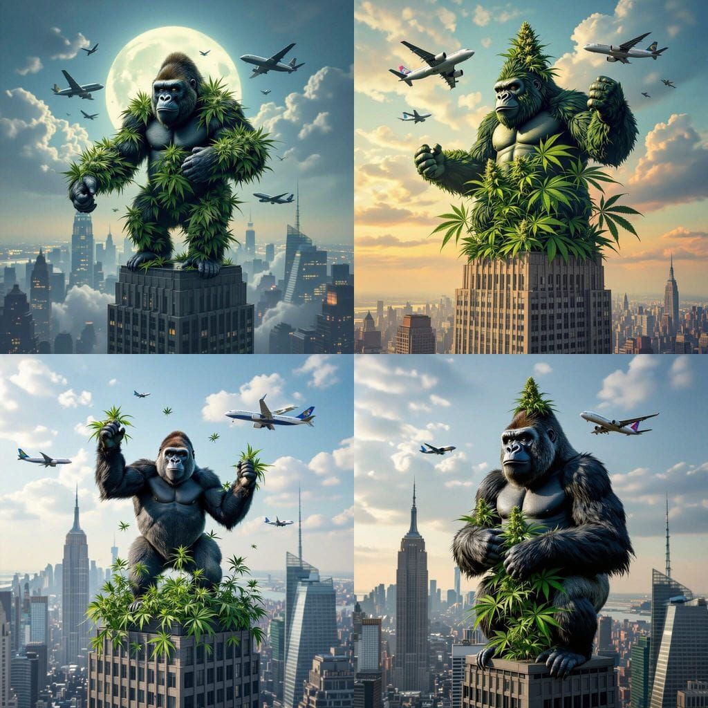 King Kong as a Cannabis Plant on Skyscraper