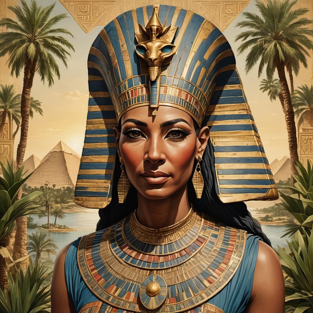 Egyptian Queen Meritaten Portrait in Traditional Style