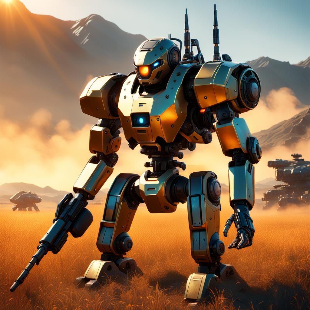 Dog Robot in Field, Unreal Engine 5 Style