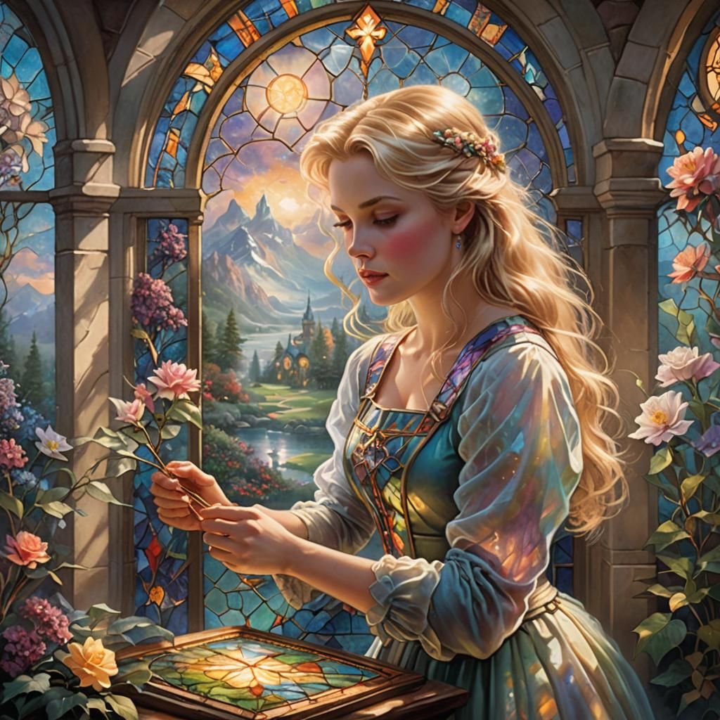 Ethereal Stained Glass Creation in Luminism Style