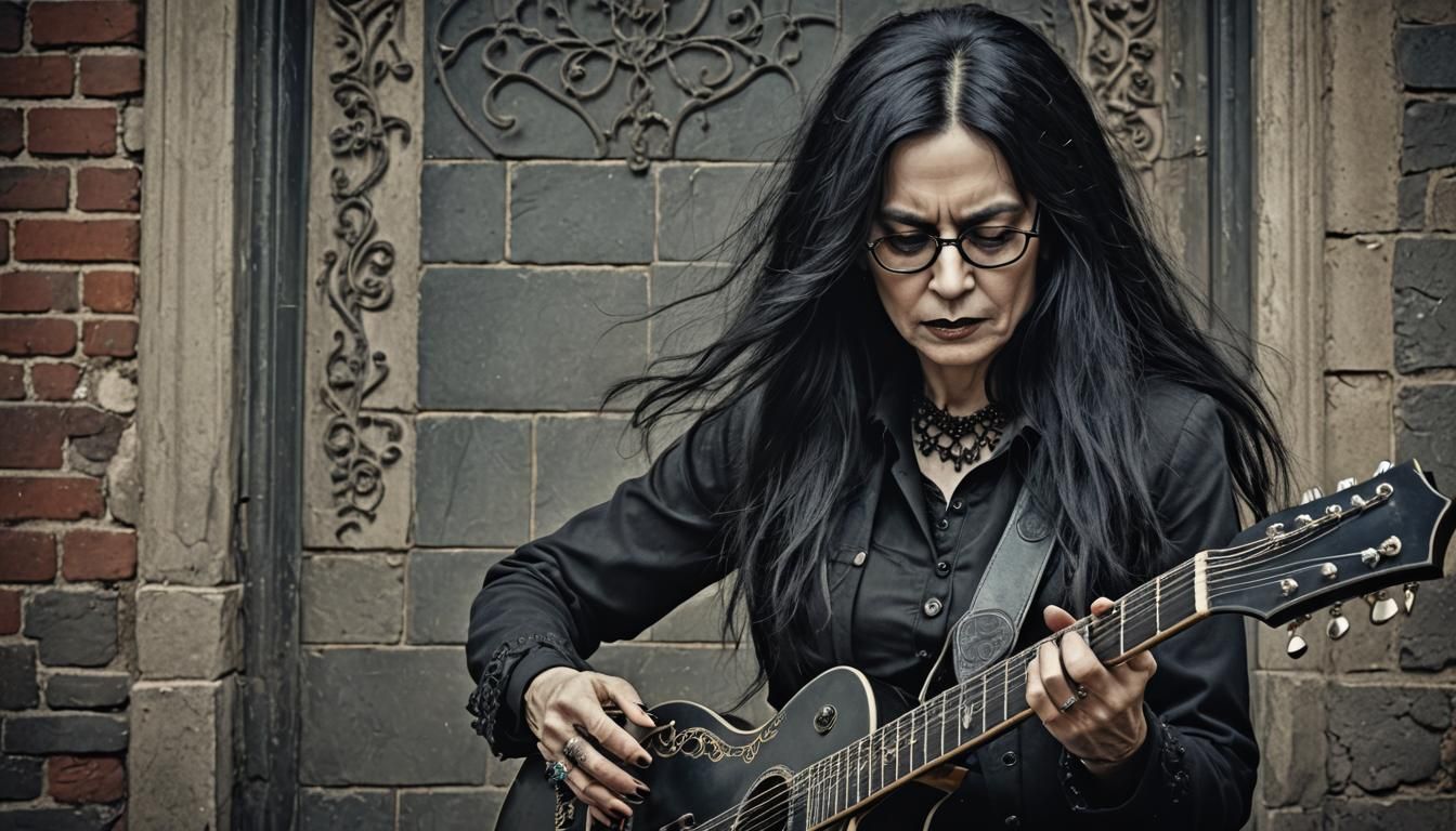 Goth Lady in Hyperrealistic Guitar Portrait