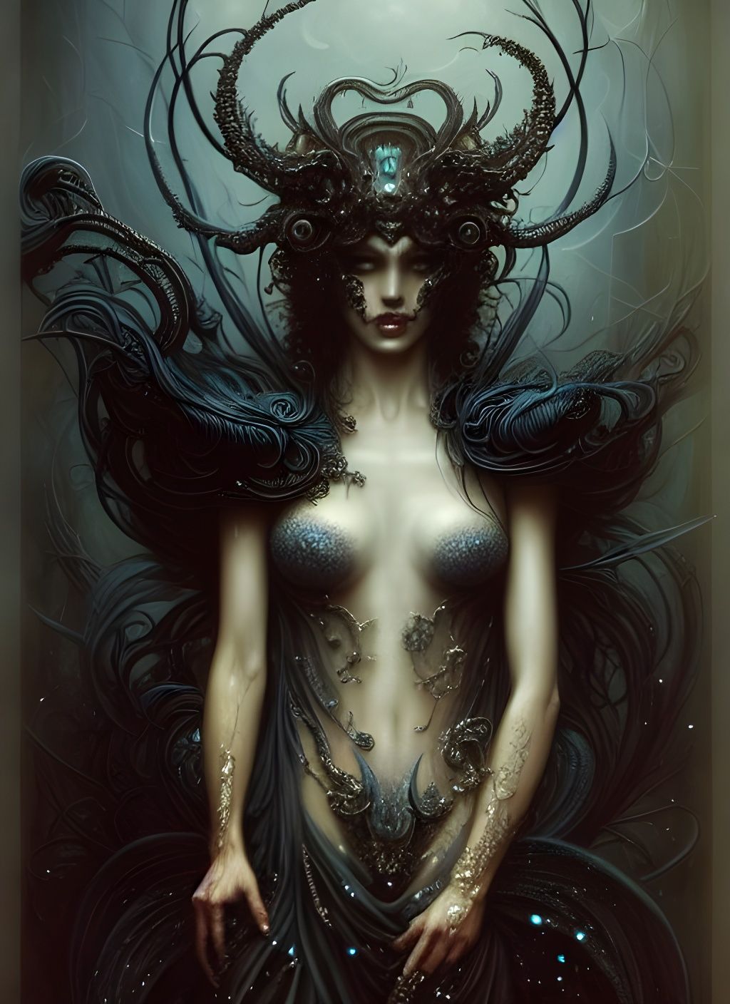 Glittering Woman Portrait in Art Nouveau Style