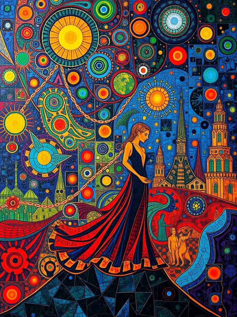 Surreal Chemical Landscape in Fauvist Mosaic Style